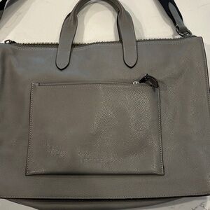 Coach Gray Leather Laptop Tote with Front Zip Pocket